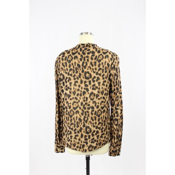REFORMATION Marcy Leopard Print Georgette Neck Tie Button Up Blouse, Size L - Picture 4 of 12